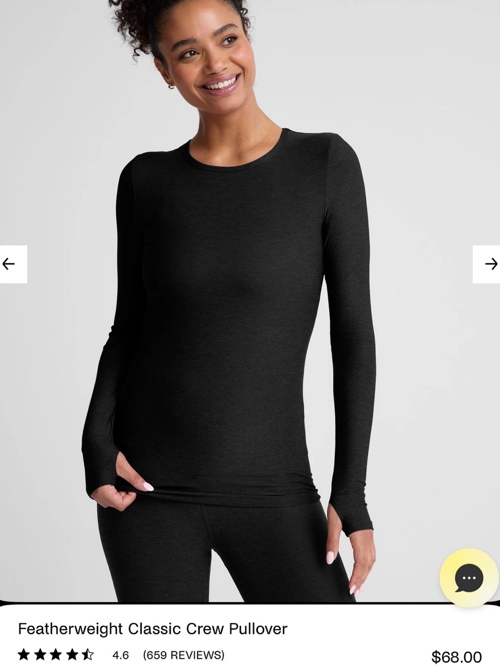 Beyond Yoga Featherweight Classic Crew Long Sleeve Top Darkest Night S